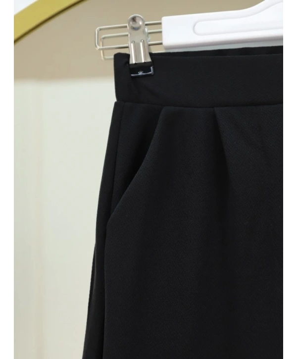 Cırtlı Fermuarlı Palazzo Pantolon -Siyah