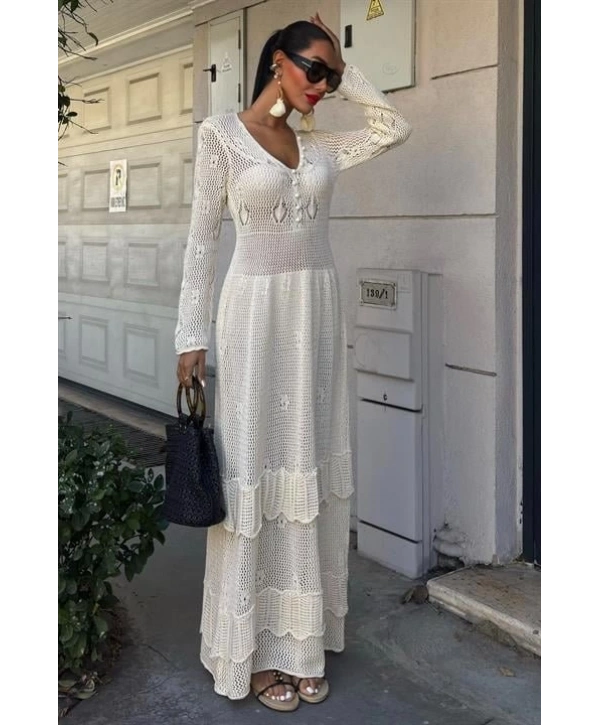 Düğme Detaylı Ve Kat Etekli Etnik Elbise 2859