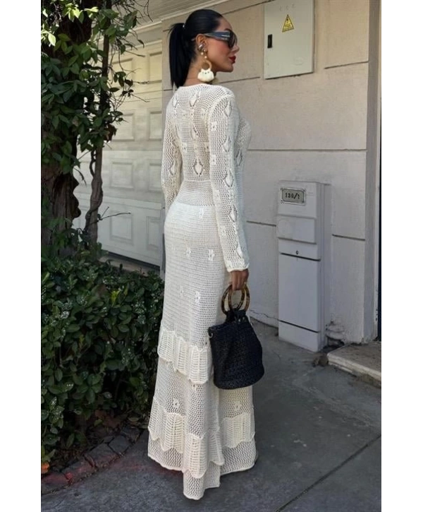 Düğme Detaylı Ve Kat Etekli Etnik Elbise 2859