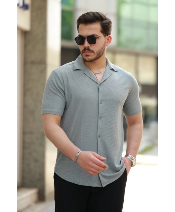 Erkek Apaç Yaka örme Kumaş Kısa Kollu Gömlek