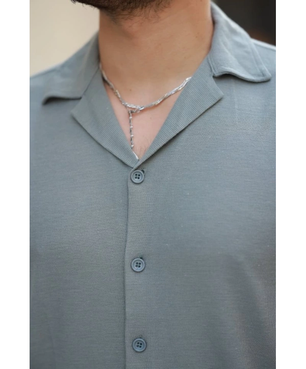 Erkek Apaç Yaka örme Kumaş Kısa Kollu Gömlek