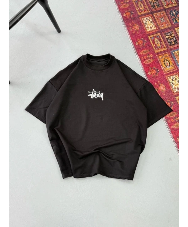Erkek Baskılı Oversize T-shirt - Siyah