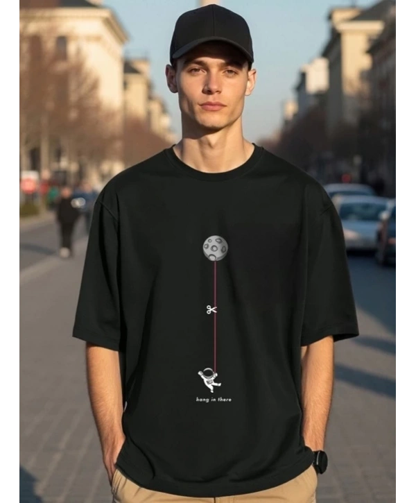 Erkek Baskılı Oversize T-shirt - Siyah