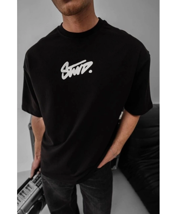 Erkek Baskılı Oversize T-shirt - Siyah