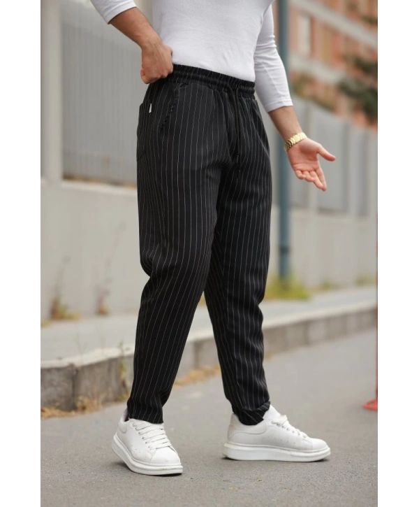 Erkek Beli Bağcıklı çizgili Pantolon