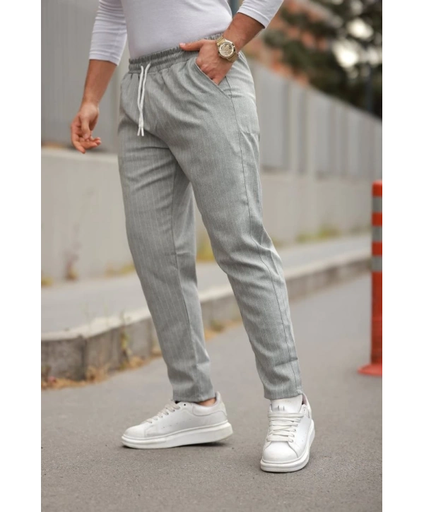 Erkek Beli Bağcıklı çizgili Pantolon