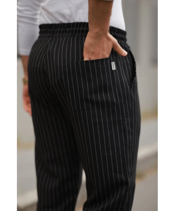 Erkek Beli Bağcıklı çizgili Pantolon