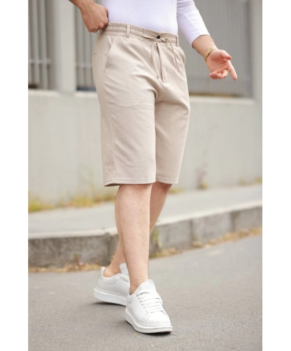 Erkek Beli Bağcıklı Ve Düğmeli Bezayağı Kumaş şort