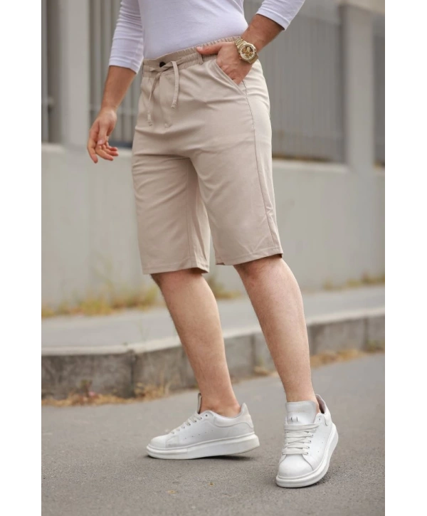 Erkek Beli Bağcıklı Ve Düğmeli Bezayağı Kumaş şort