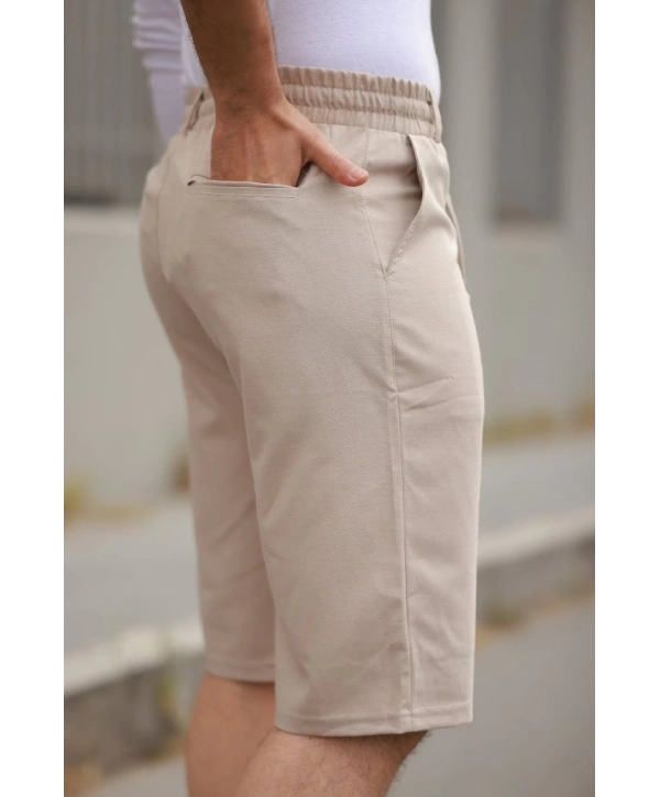 Erkek Beli Bağcıklı Ve Düğmeli Bezayağı Kumaş şort
