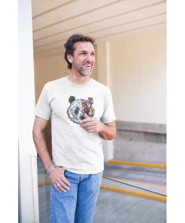 Erkek Bisiklet Yaka Baskılı Oversize T-Shirt - Beyaz