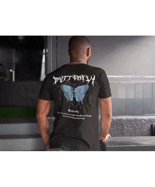 Erkek Bisiklet Yaka Baskılı Oversize T-Shirt - Siyah