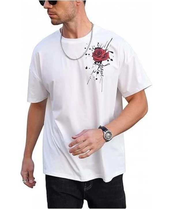 Erkek Bisiklet Yaka Kısa Kol Baskılı T-shirt - Beyaz