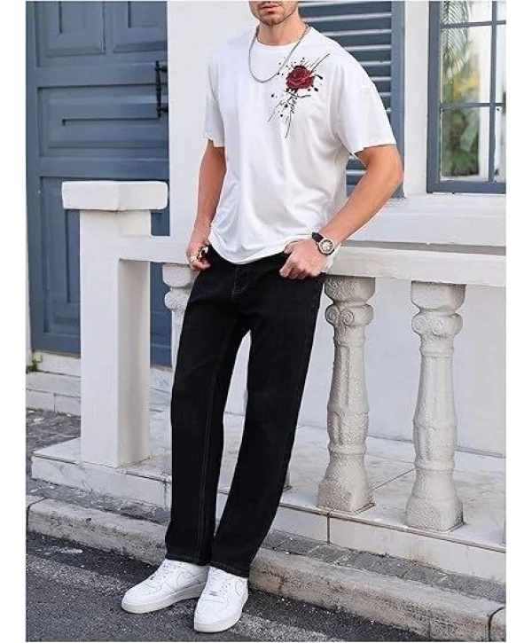 Erkek Bisiklet Yaka Kısa Kol Baskılı T-shirt - Beyaz