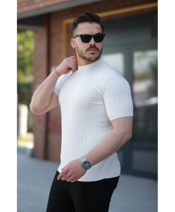 Erkek Bisiklet Yaka örgü Desenli Kısa örme Triko Kısa Kollu T-shirt