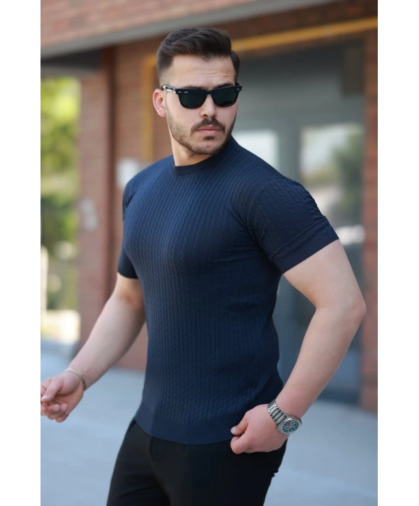 Erkek Bisiklet Yaka örgü Desenli Kısa örme Triko Kısa Kollu T-shirt