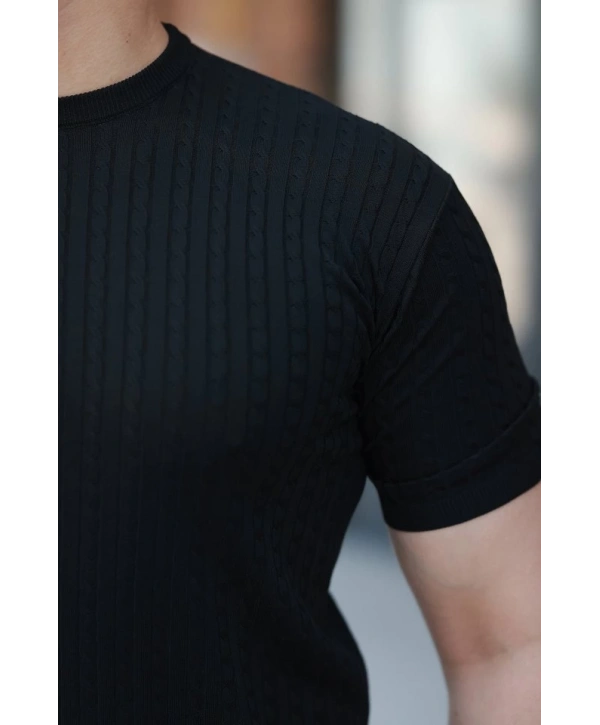 Erkek Bisiklet Yaka örgü Desenli Kısa örme Triko Kısa Kollu T-shirt