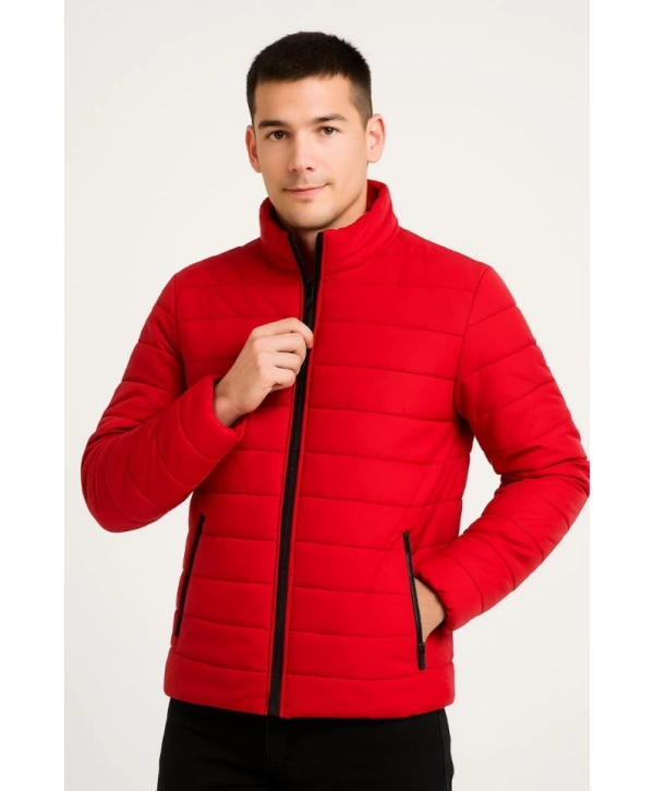 Erkek Bomber Mont Ceket – Su İtici Kumaş, Kapitone Astarlı, Fermuarlı, Kışlık - Kırmızı