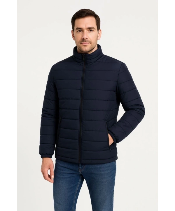 Erkek Bomber Mont Ceket – Su İtici Kumaş, Kapitone Astarlı, Fermuarlı, Kışlık - Lacivert