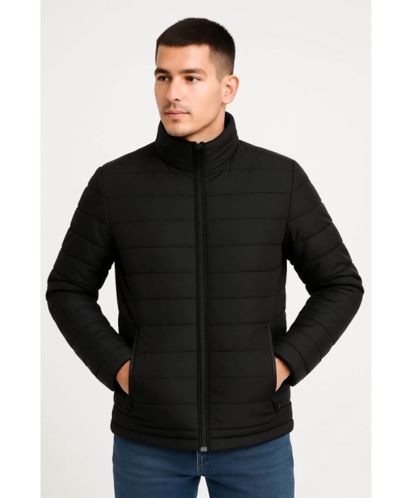 Erkek Bomber Mont Ceket – Su İtici Kumaş, Kapitone Astarlı, Fermuarlı, Kışlık - Siyah