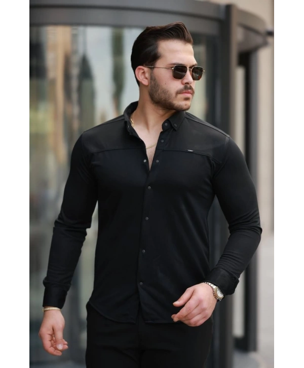 Erkek çıtçıt Düğmeli Dikiş Detaylı Uzun Kollu Gömlek