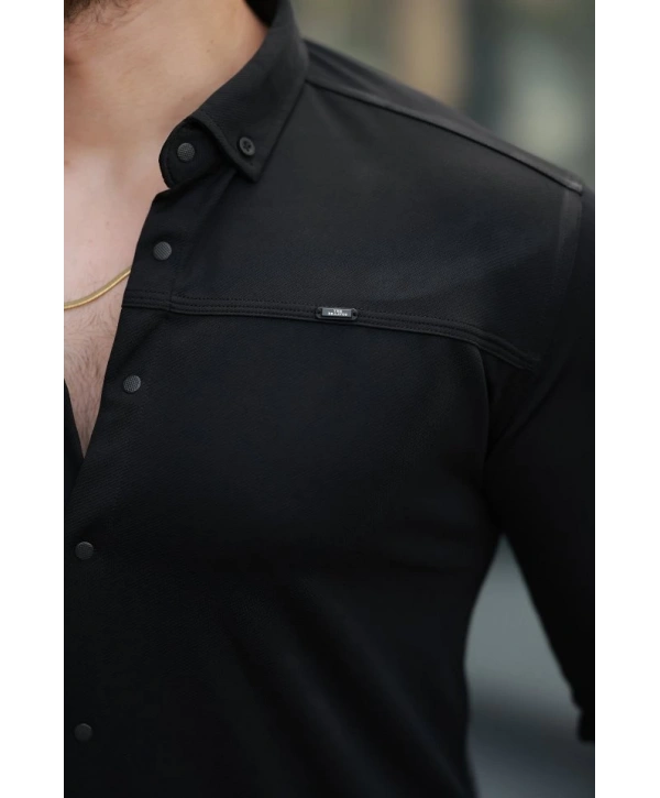 Erkek çıtçıt Düğmeli Dikiş Detaylı Uzun Kollu Gömlek