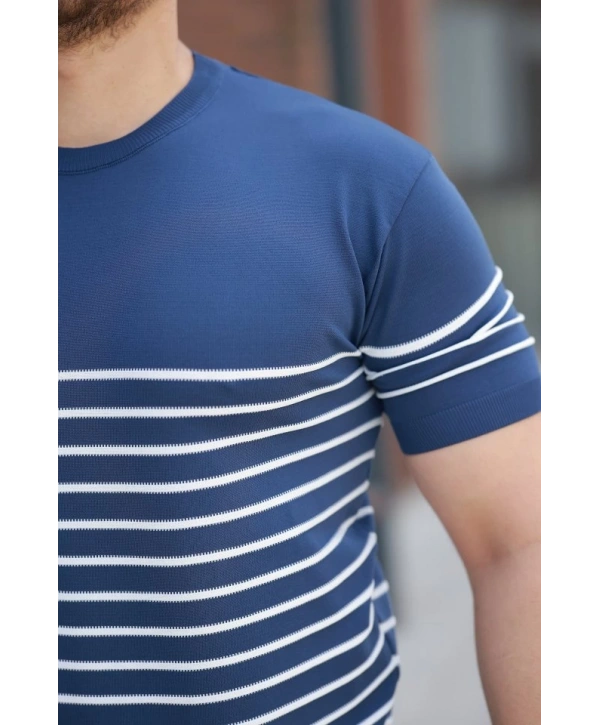 Erkek çizgi Desenli Bisiklet Yaka Kısa Kollu T-sihrt