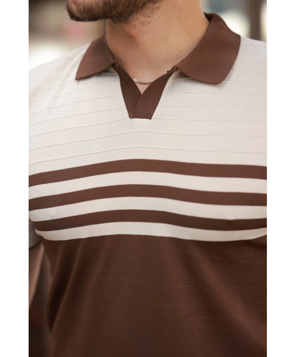 Erkek çizgi Desenli Yakalı Kısa Kollu T-shirt