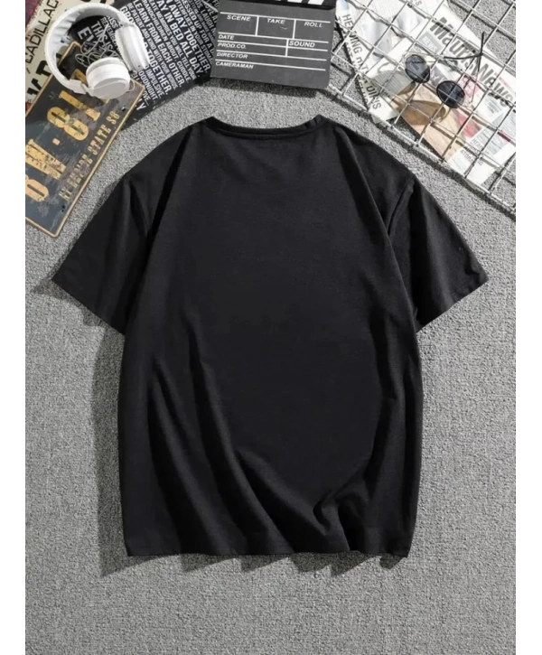 Erkek Dağ Grafikli Tişört, Yaz Için Büyük Beden Rahat T-shirt - Siyah