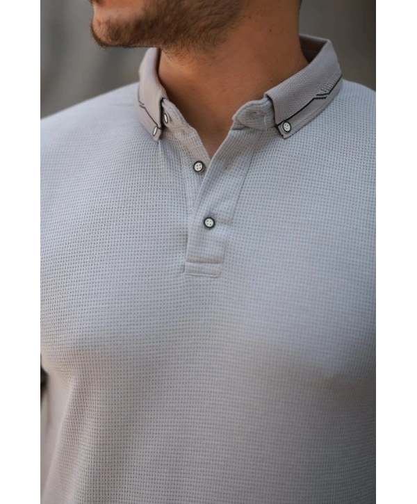 Erkek Düğmeli Yaka Waffle Kumaş Kısa Kollu Tişört