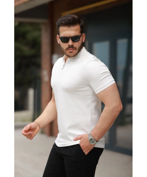 Erkek Fermuarlı Yaka Kısa Kollu Tişört