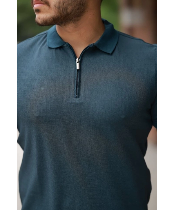 Erkek Fermuarlı Yaka Kısa Kollu Tişört