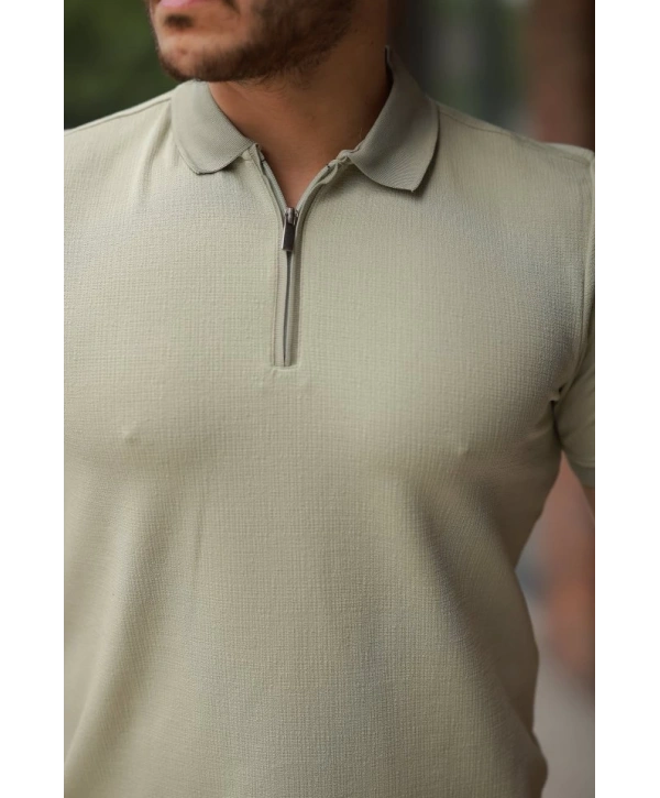 Erkek Fermuarlı Yaka Kısa Kollu Tişört