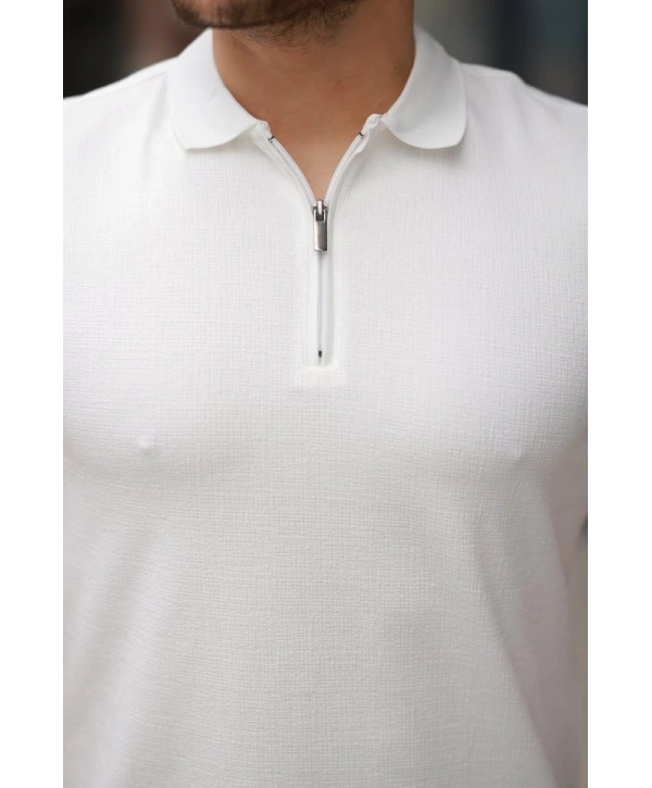 Erkek Fermuarlı Yaka Kısa Kollu Tişört