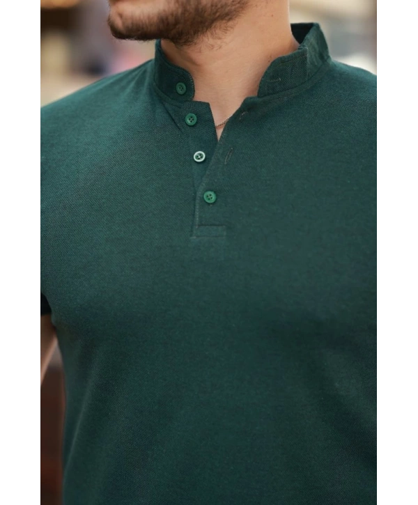 Erkek Hakim Yaka Dokuma Pamuklu Kumaş Kısa Kollu T-shirt