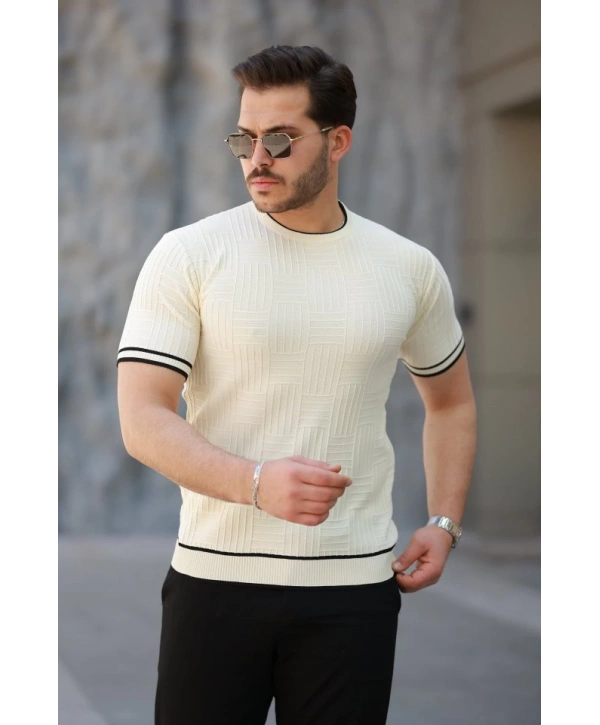 Erkek Jakarlı Ribanalı Kısa Kollu T-shirt