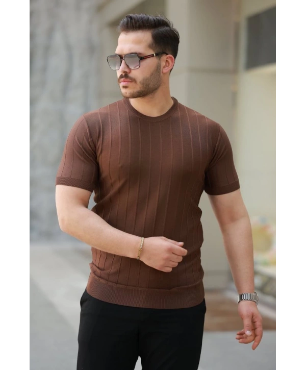 Erkek Kısa Kollu Bisiklet Yaka çizgili Triko Tişört