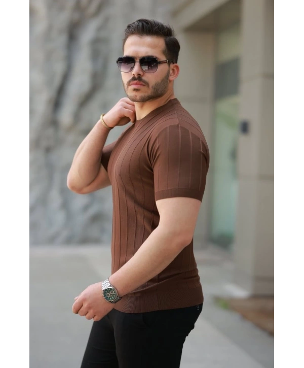 Erkek Kısa Kollu Bisiklet Yaka çizgili Triko Tişört