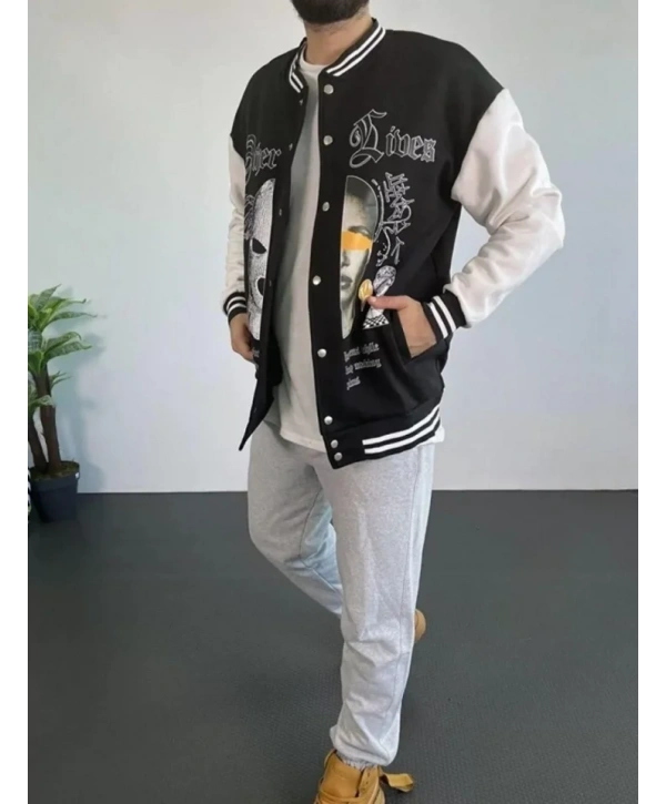 Erkek Oversize Kolej Ceket - Siyah