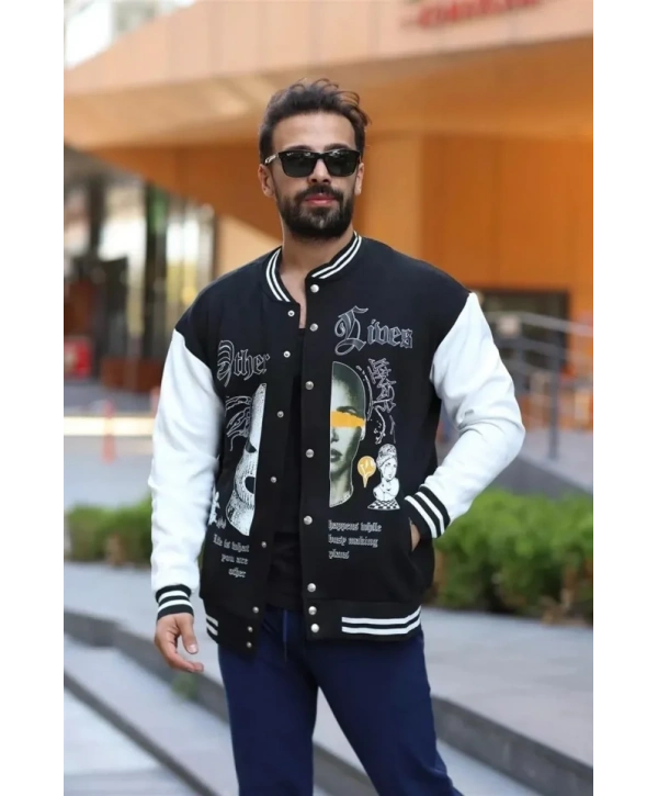 Erkek Oversize Kolej Ceket - Siyah