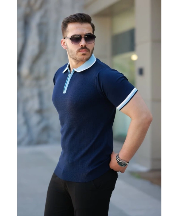 Erkek Renkli Yaka Kısa Kollu Tişört