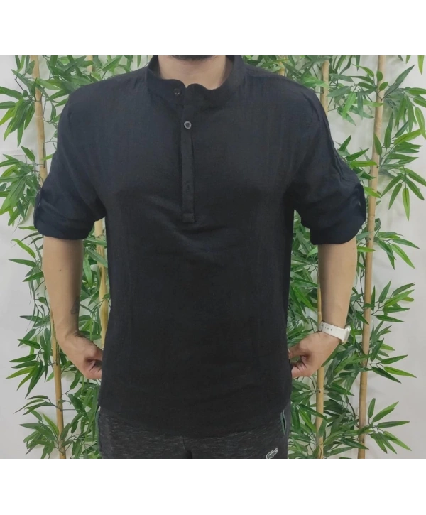 Erkek Uzun Kollu Hakim Yaka Düğmeli Erkek Müslim Gömlek