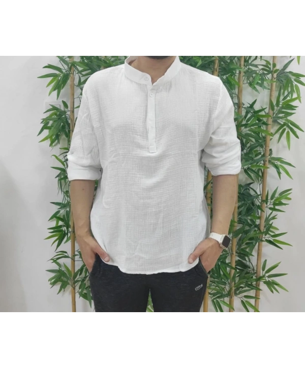 Erkek Uzun Kollu Hakim Yaka Düğmeli Erkek Müslim Gömlek