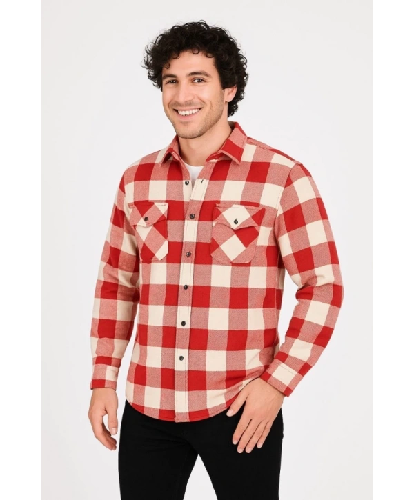 Erkek Uzun Kollu Oduncu Gömlek - Kırmızı