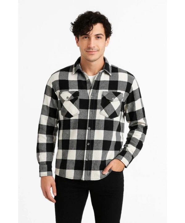 Erkek Uzun Kollu Oduncu Gömlek - Siyah