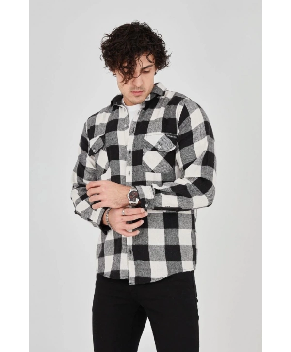 Erkek Uzun Kollu Oduncu Gömlek - Siyah