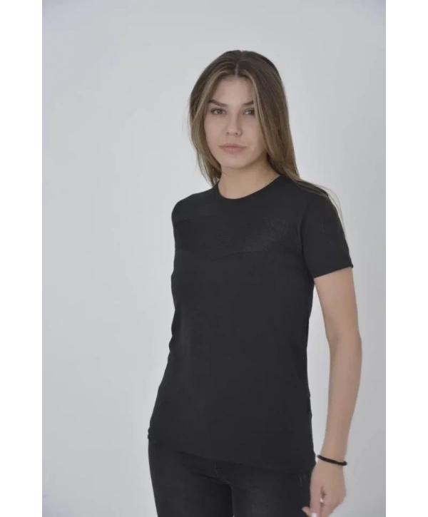 Gögüs Fileli Slim Fit T-shirt - Siyah