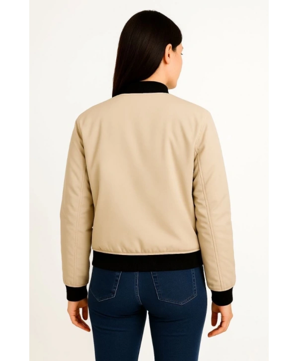 Içi Astarlı Fermuarlı Bomber Mont Ceket - Bej