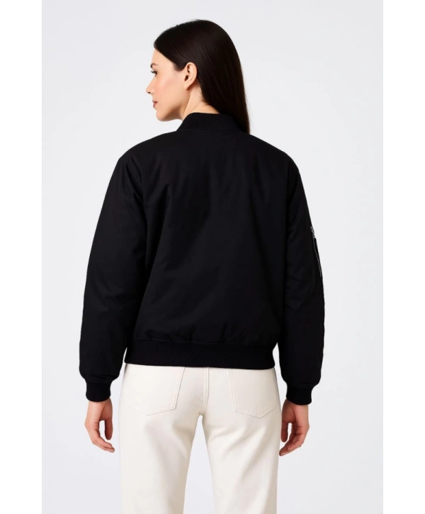 Içi Astarlı Fermuarlı Bomber Mont Ceket - Siyah
