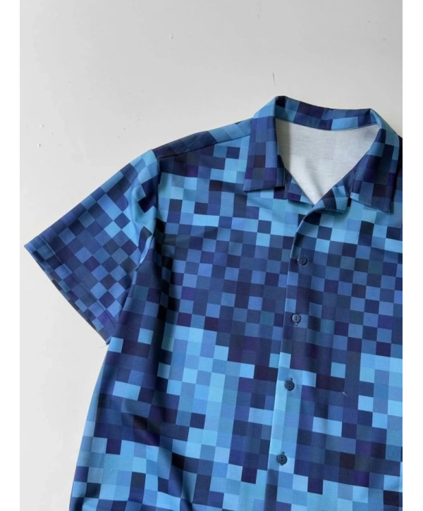 İki İplik Kumaş Baskılı Gömlek - Mavi